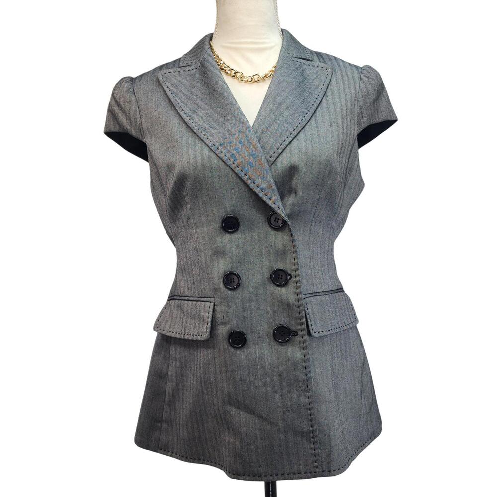 BCBG Maxazria Y2K, "Hailey", Grey, Double Breasted Short Sleeve Jacket. Size: M
